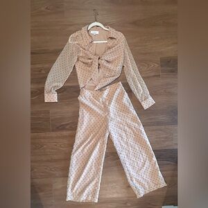 L'Academie Tan and Black Patterned two piece Ensemble